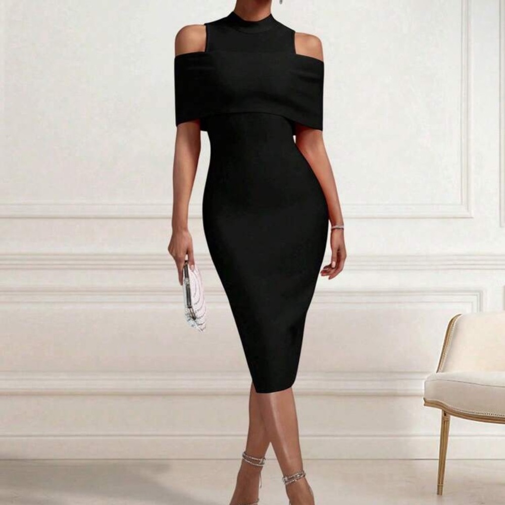 Elegant Black 🔥 Off-Shoulder Sheath Dress